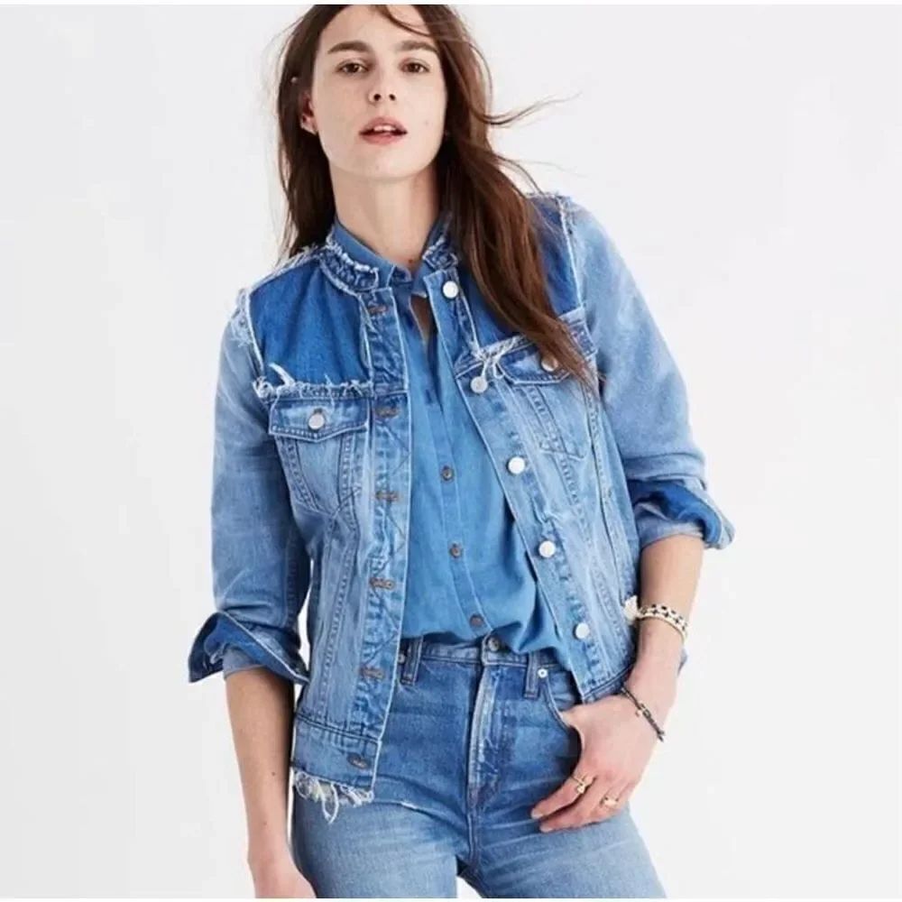 Madewell Distressed Collarless Jacket in Thunder Cloud S